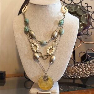 Elegant Multi-Layered Necklace with Turquoise and Gold Accents